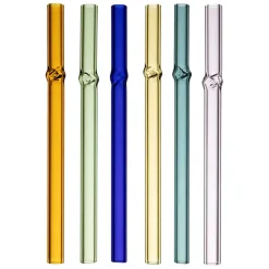 Boite de 6 pailles torsadée en verre multicolore l12cm - Colorea