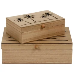 Boite gigogne avec couvercle x2 sweet leaves naturel 22x14.5xh7+16x10.5xh5.5cm mdf