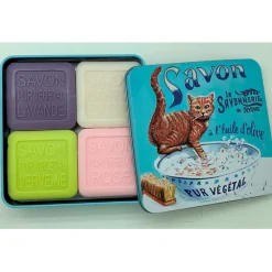 Boite metal de 4 savons chat roux