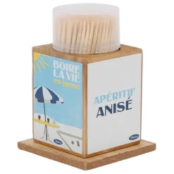Boite pics apéro en pin et panneau de bois bleu et jaune - Pastis