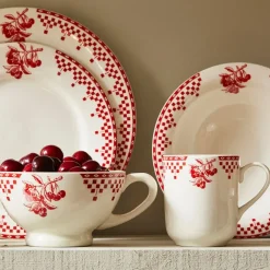 Bol avec anse damier rouge en faïence