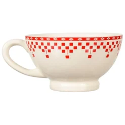 Bol avec anse damier rouge en faïence