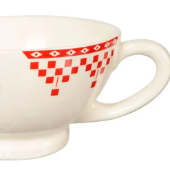 Bol avec anse damier rouge en faïence