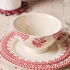 Bol en faïence rouge 75cl - damier