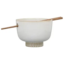 Bol en grès blanc et baguettes d14cm - Organic