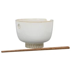 Bol en grès blanc et baguettes d14cm - Organic