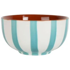 Bol en grès rayé turquoise et blanc 35cl - Alaria