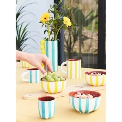 Bol en grès rayé turquoise et blanc 35cl - Alaria