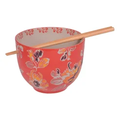 Bol en grès rouge d13cm et baguettes - Ava