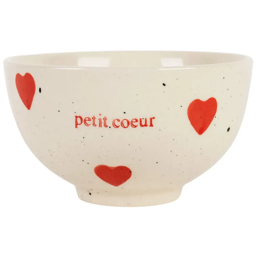 Bol Petit cœur en grès blanc moucheté 30cl - Famille