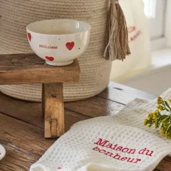 Bol Petit cœur en grès blanc moucheté 30cl - Famille