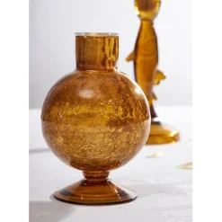 Bougeoir en verre ambre h15.4cm - Oanez