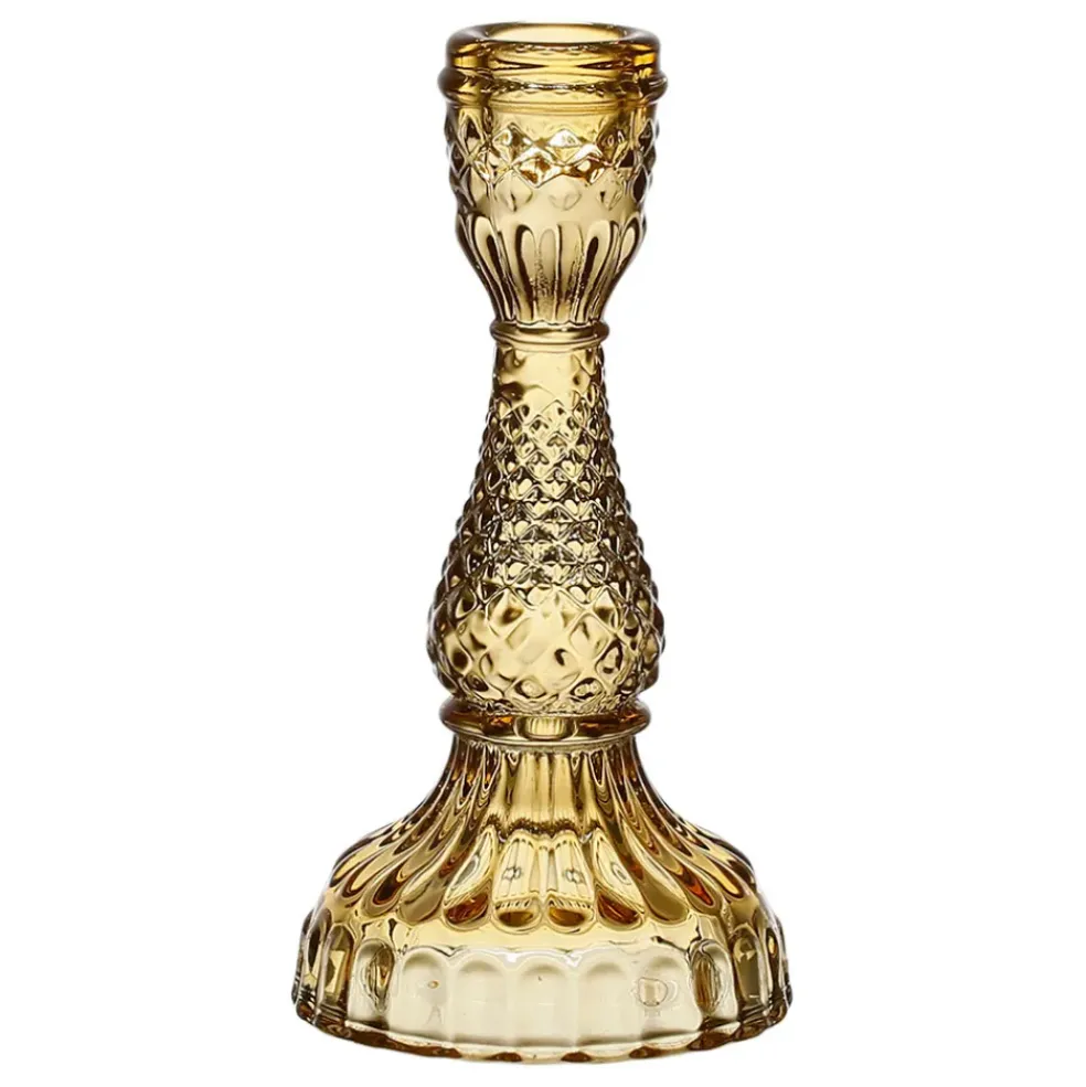 Bougeoir en verre ambre h17cm - Ceresse