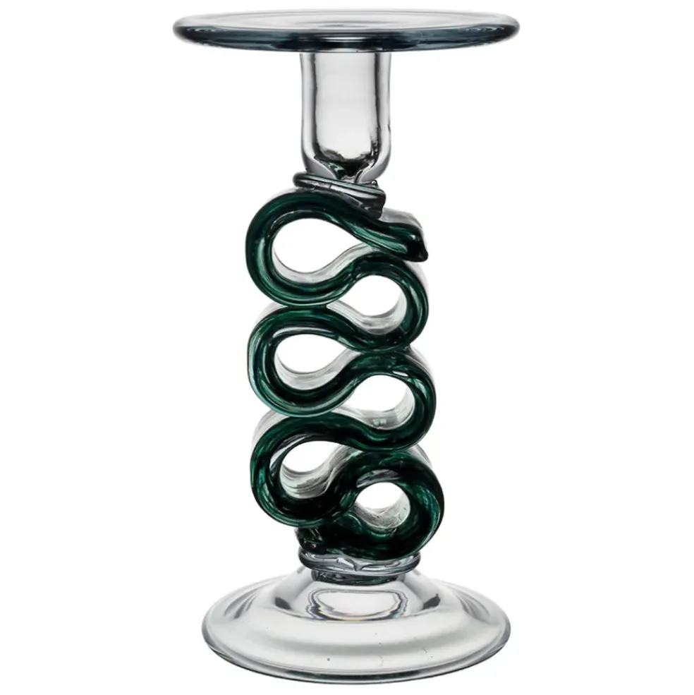 Bougeoir en verre émeraude h23.5cm - Sablon