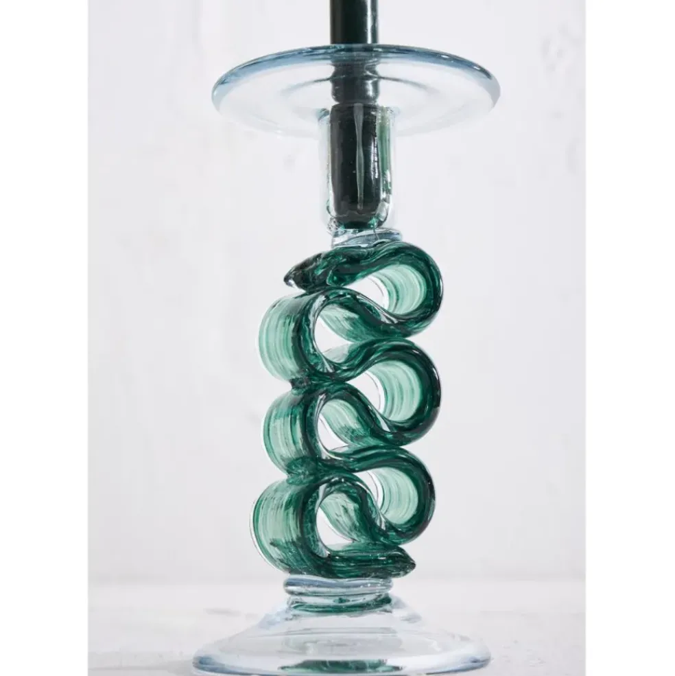 Bougeoir en verre émeraude h23.5cm - Sablon