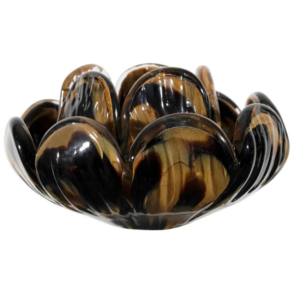 Bougeoir en verre noir et camel h6cm - Camélia