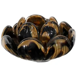 Bougeoir en verre noir et camel h6cm - Camélia