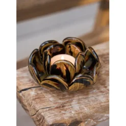 Bougeoir en verre noir et camel h6cm - Camélia