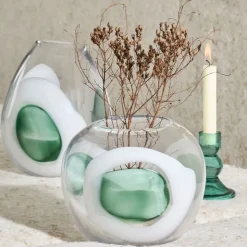 Bougeoir en verre vert d'eau h10cm - Alphe