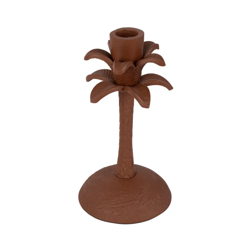 Bougeoir palmier en aluminium terracotta h19cm - Tropic Etoil