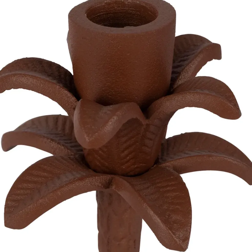 Bougeoir palmier en aluminium terracotta h19cm - Tropic Etoil