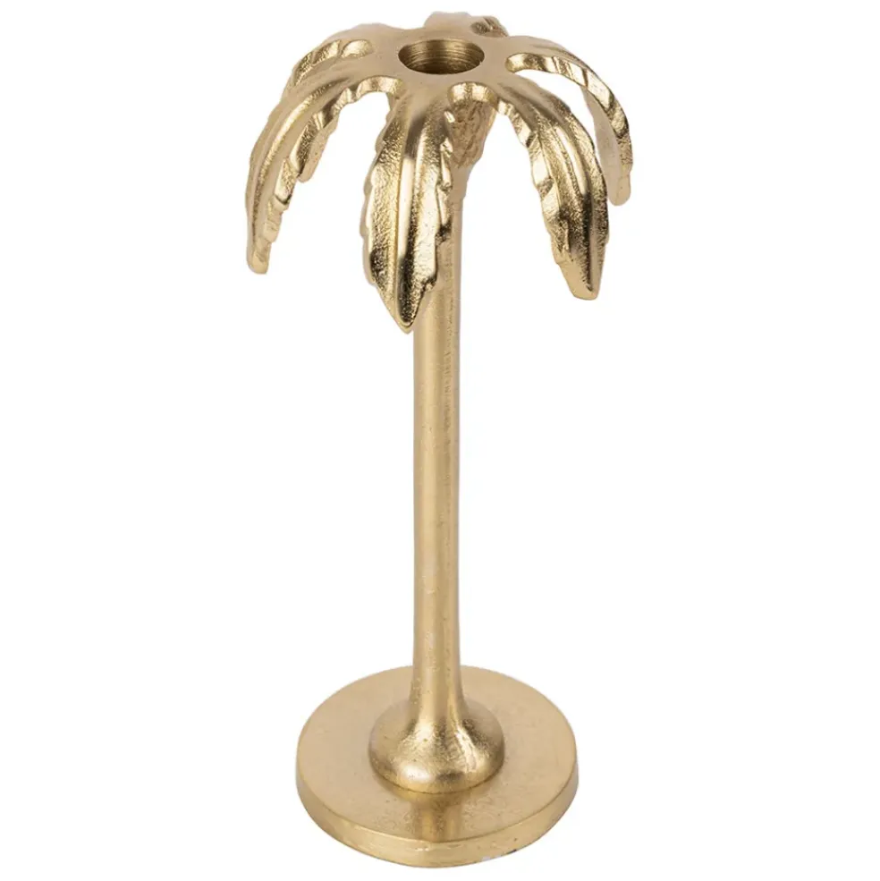 Bougeoir palmier en aluminium doré h25cm - Tropic Etoil
