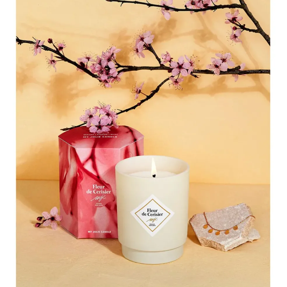 Bougie Bijou Bracelet Or bille beige Fleur de cerisier 45h