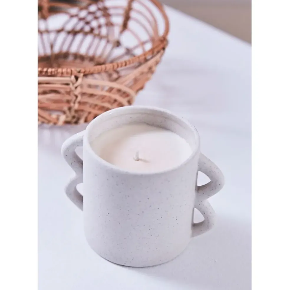 Bougie senteur flora en grès blanc cassé