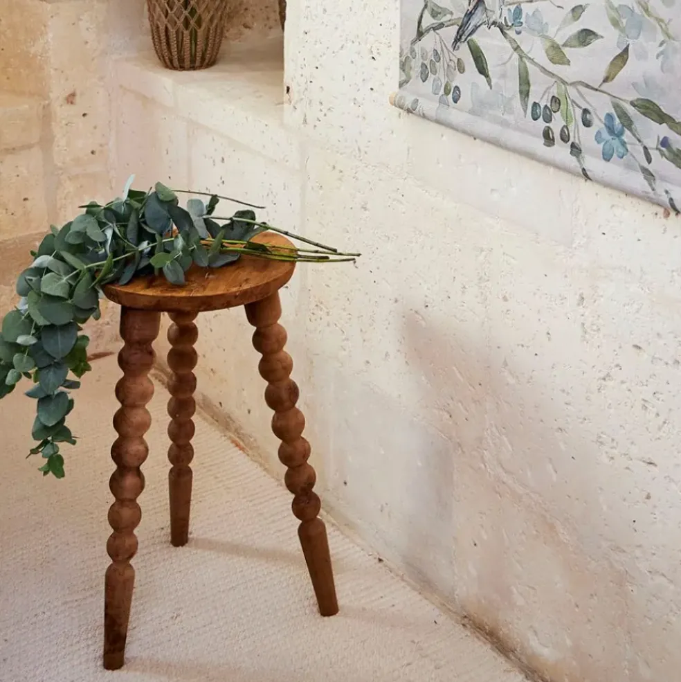 Bout de canapé rond en bois recyclé naturel d34cm - Campagne