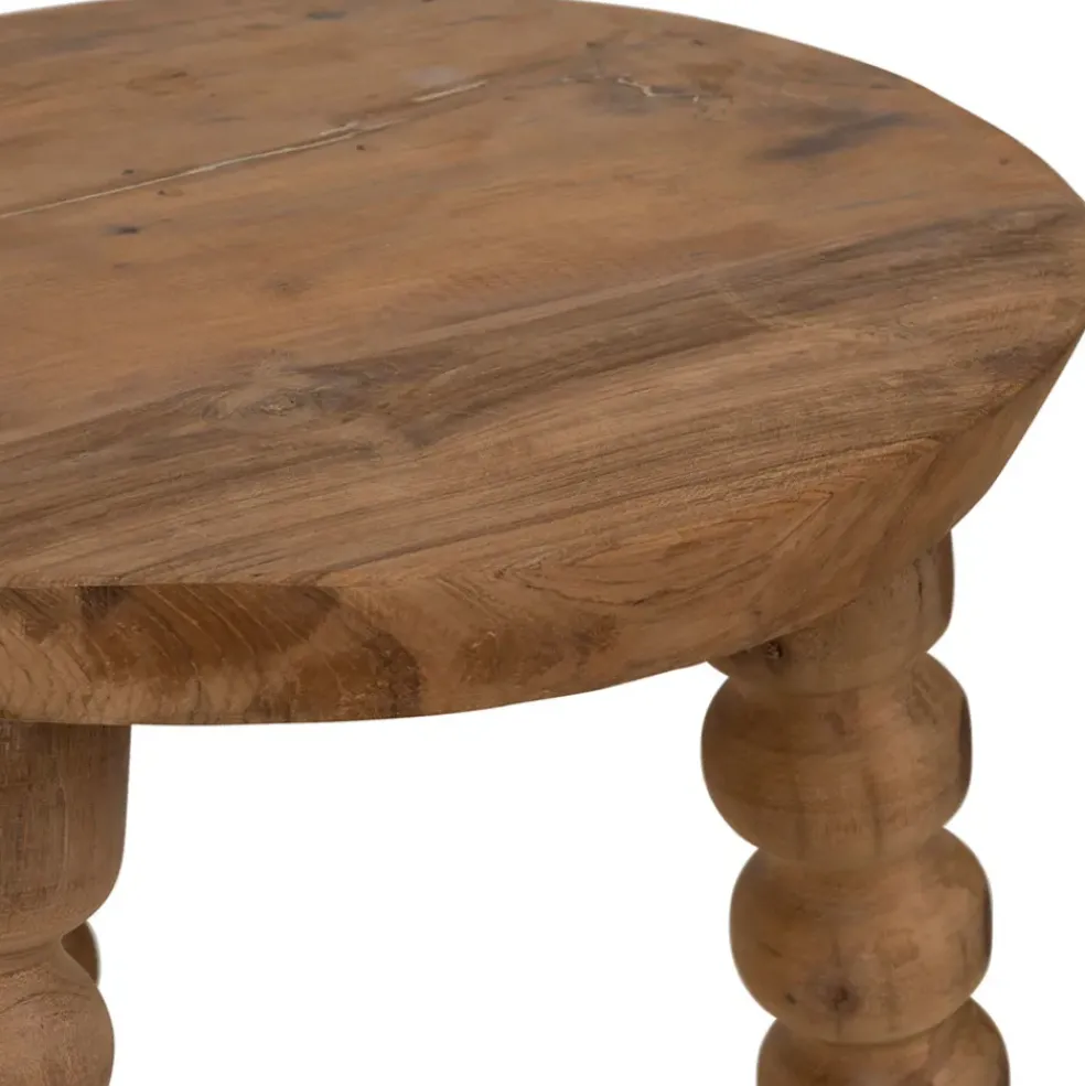 Bout de canapé rond en bois recyclé naturel d34cm - Campagne