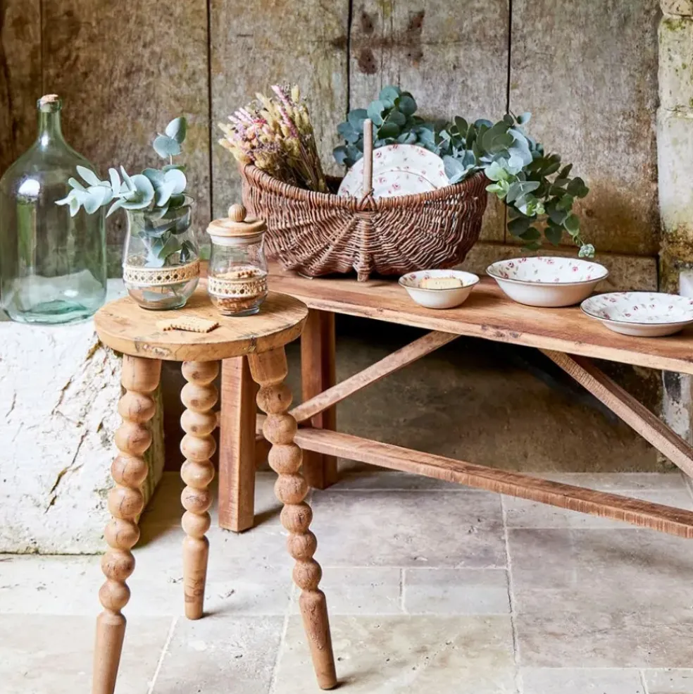 Bout de canapé rond en bois recyclé naturel d34cm - Campagne