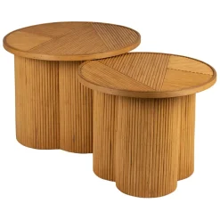 Bout de canapé ronds x2 nude en bambou et bois contreplaqué - Saori
