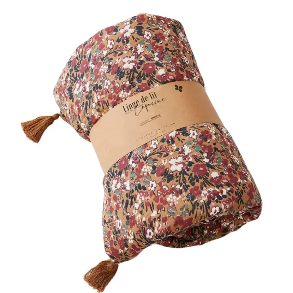 Bout de lit en gaze de coton imprimée camel 90x200cm - Capucine