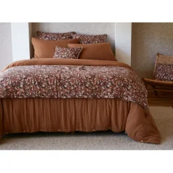 Bout de lit en gaze de coton imprimée camel 90x200cm - Capucine