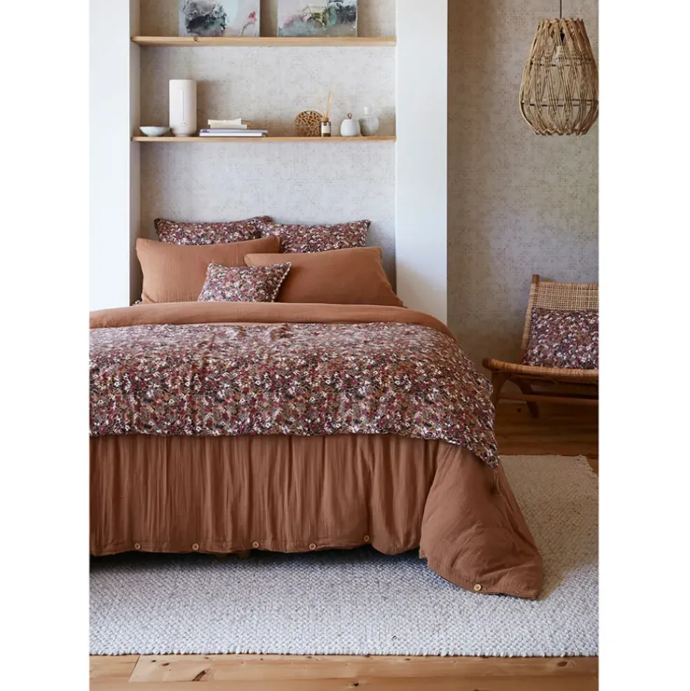Bout de lit en gaze de coton imprimée camel 90x200cm - Capucine