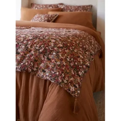 Bout de lit en gaze de coton imprimée camel 90x200cm - Capucine