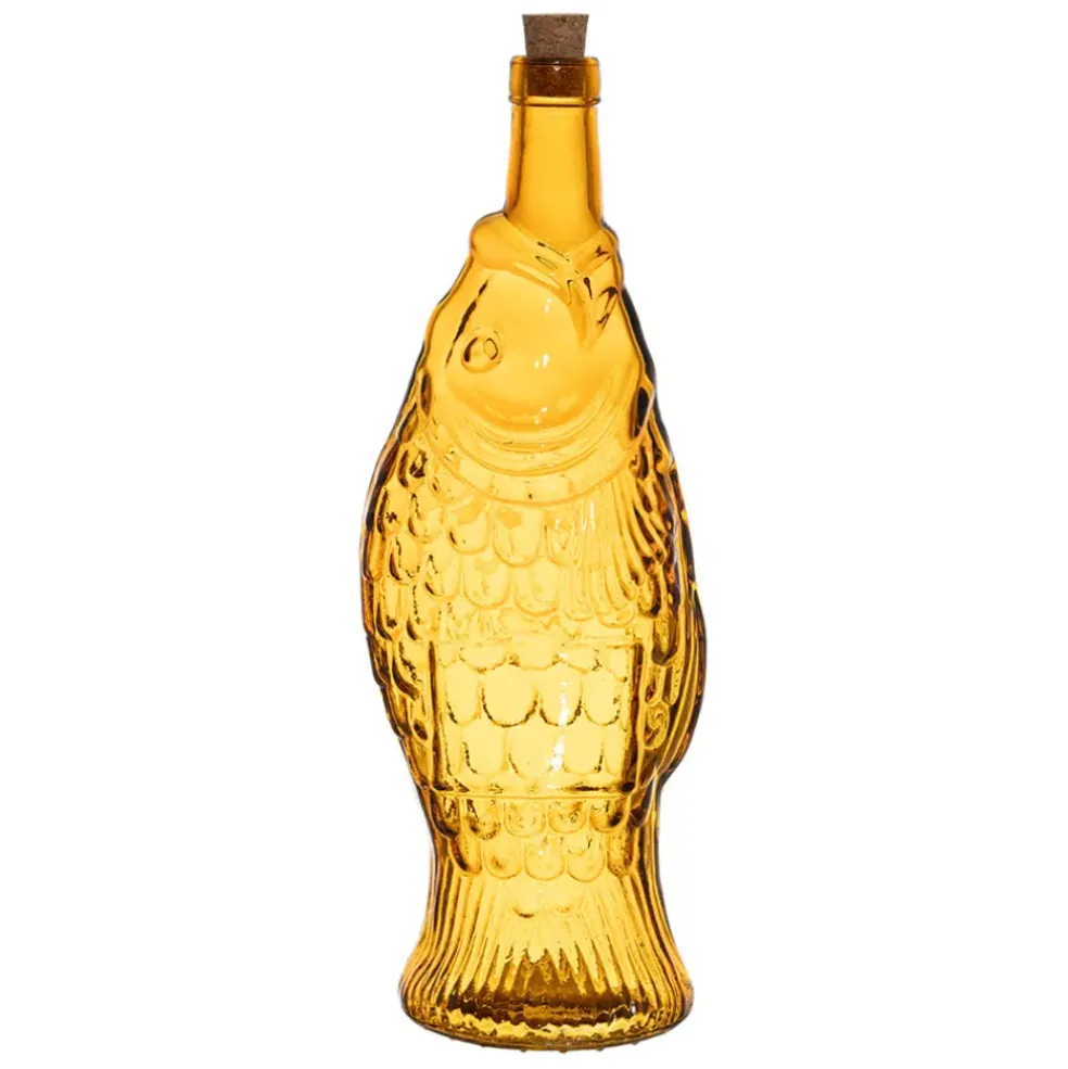 Bouteille Poisson en verre recyclé sablé orange 1.1L