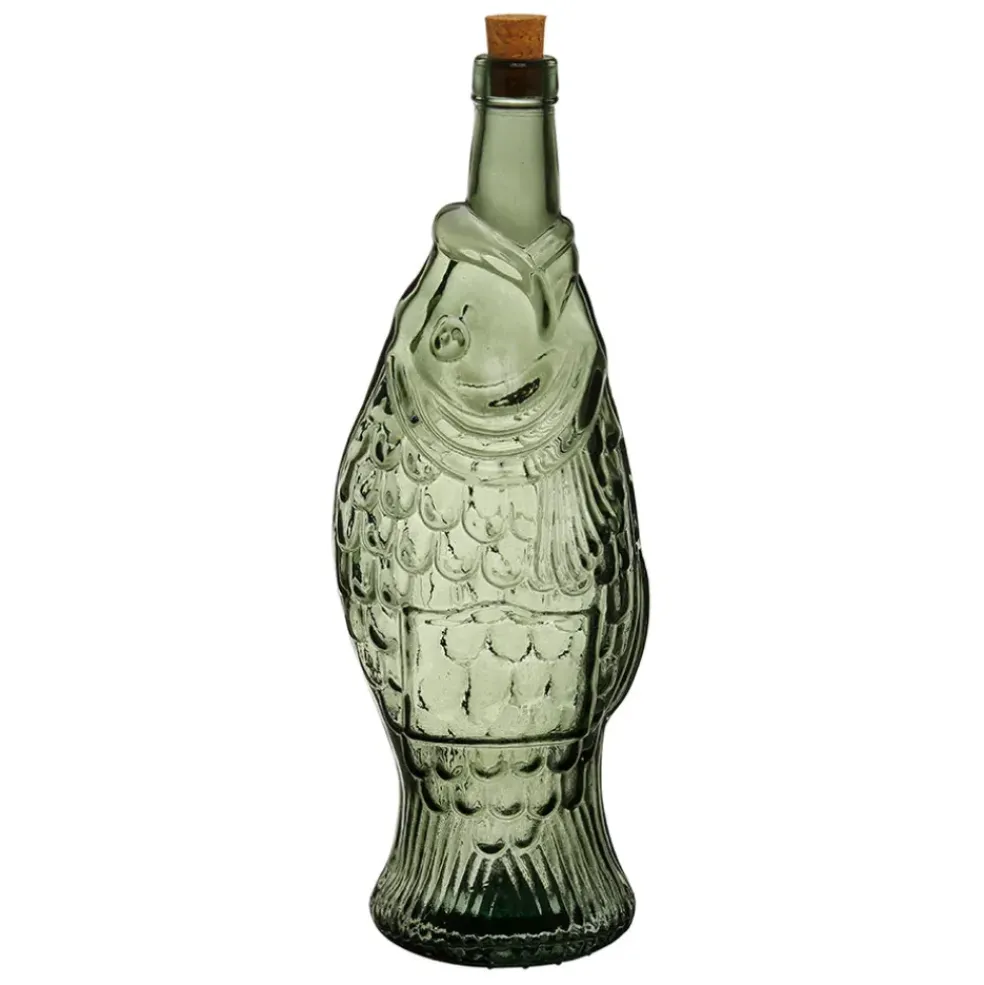 Bouteille Poisson en verre recyclé sablé sauge 1.1l