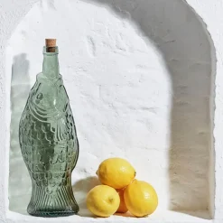 Bouteille Poisson en verre recyclé sablé sauge 1.1l