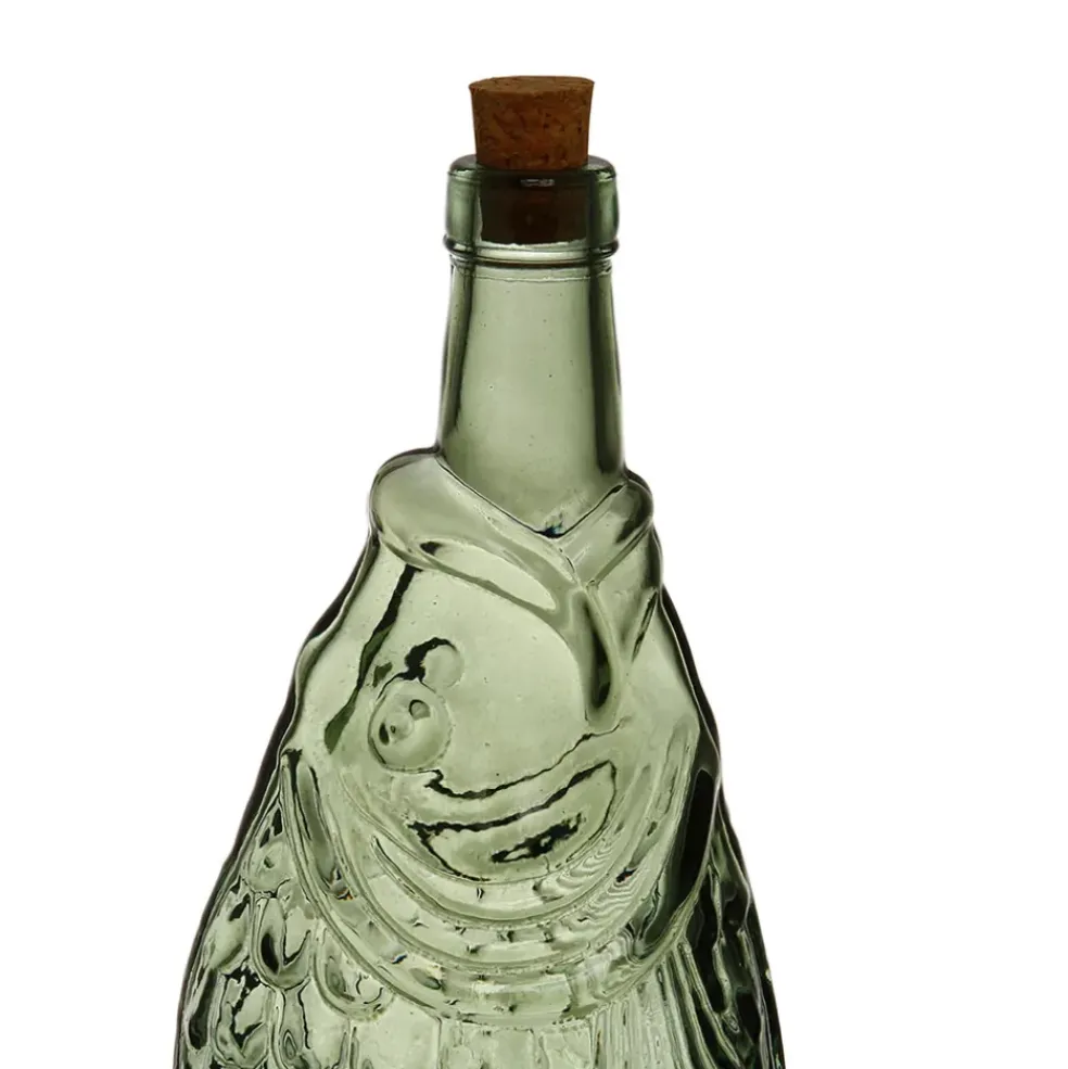 Bouteille Poisson en verre recyclé sablé sauge 1.1l