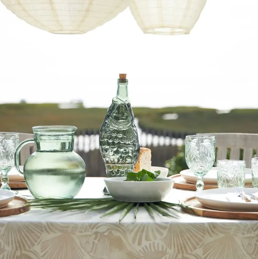 Bouteille Poisson en verre recyclé sablé sauge 1.1l