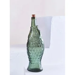 Bouteille Poisson en verre recyclé sablé sauge 1.1l