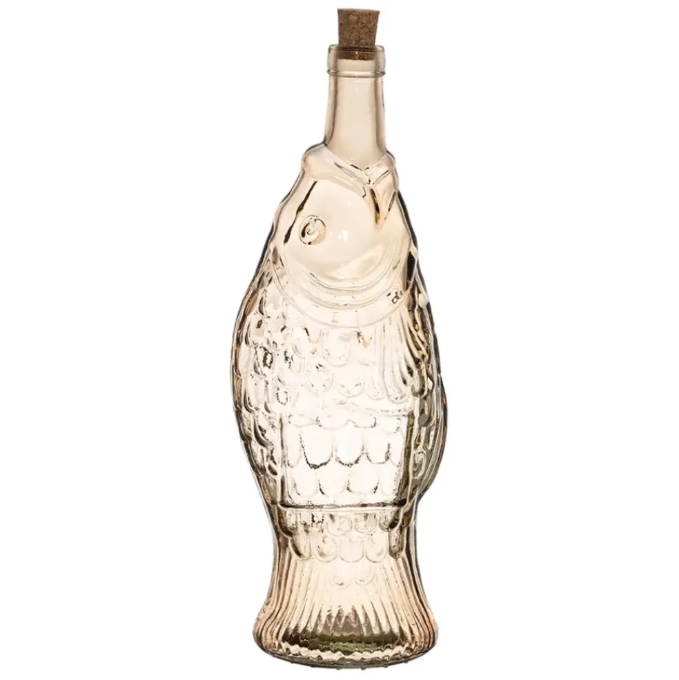 Bouteille Poisson en verre recyclé sablé fumé rose pâle 1.1L