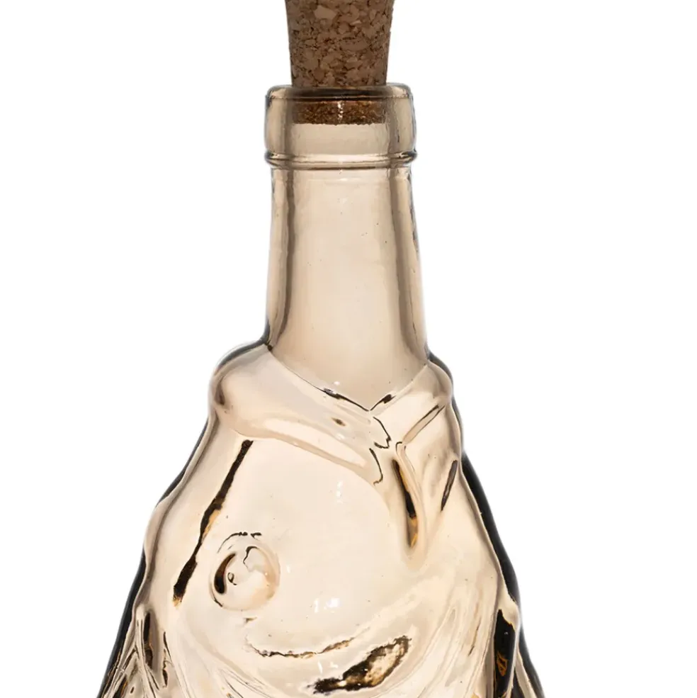 Bouteille Poisson en verre recyclé sablé fumé rose pâle 1.1L