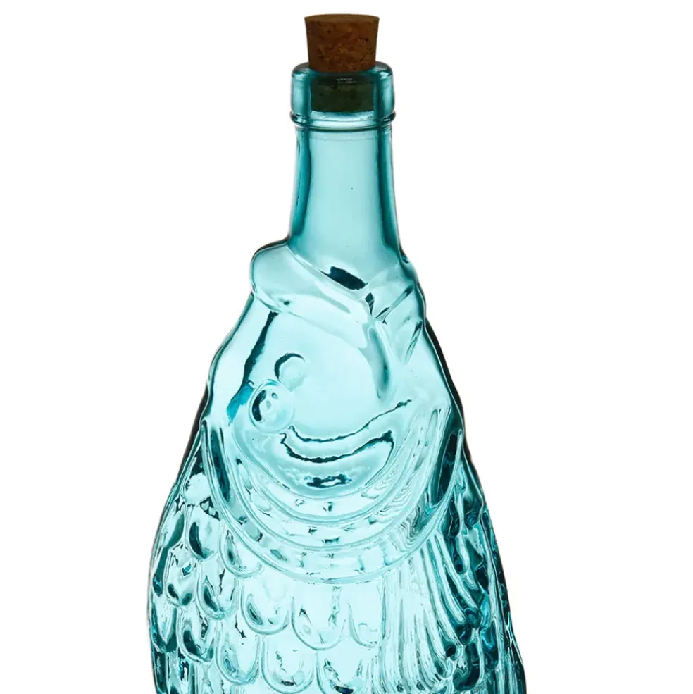 Bouteille poisson turquoise 1.1l en verre recyclé