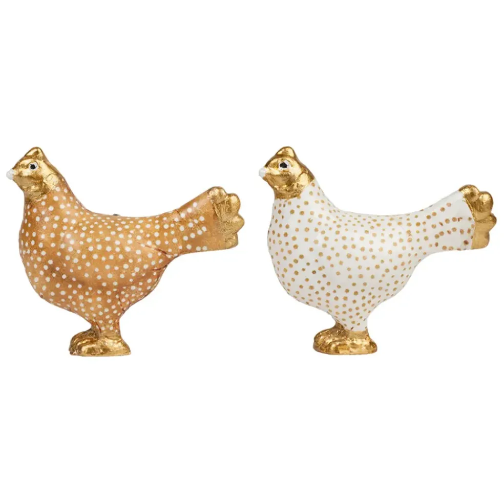 Boutons de porte poules x2 blanc et doré - Campagne