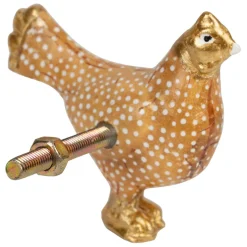 Boutons de porte poules x2 blanc et doré - Campagne