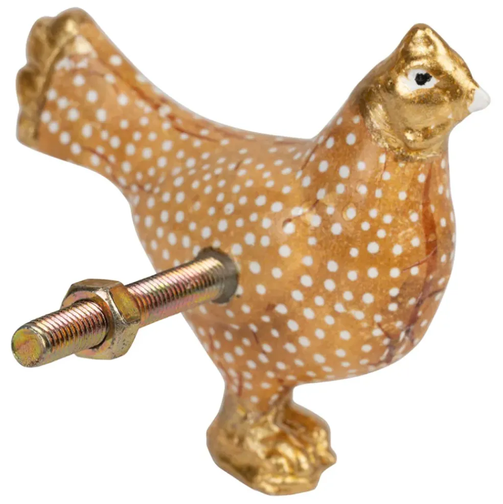 Boutons de porte poules x2 blanc et doré - Campagne