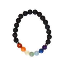 Bracelet 7 chakras pierre de lave perles rondes 8mm