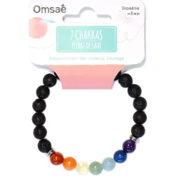 Bracelet 7 chakras pierre de lave perles rondes 8mm